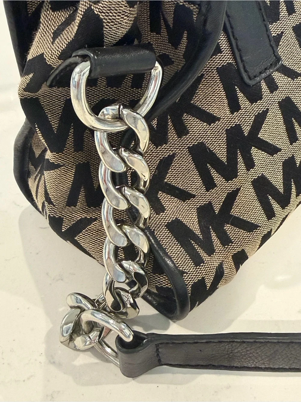 Michael Kors Hamilton Black MK Signature Jacquard Satchel Bag